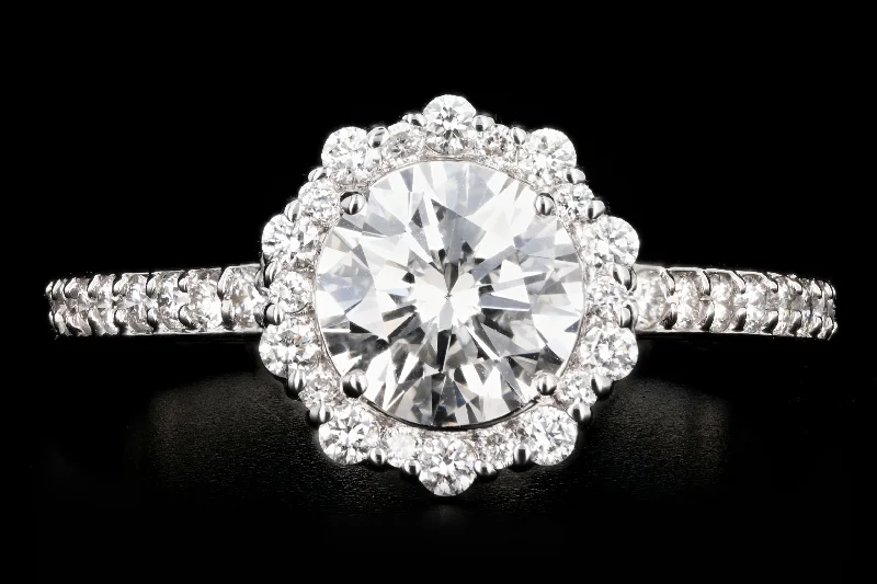 New 18K White Gold 1.03 Carat Round Brilliant Diamond Halo Engagement Ring GIA Certified