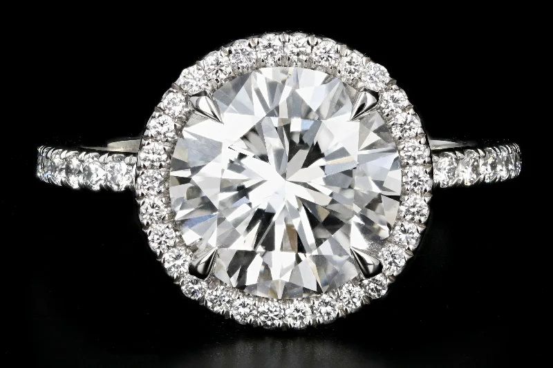 New Platinum 3.01 Carat Round Brilliant Cut Diamond Halo Engagement Ring GIA Certified