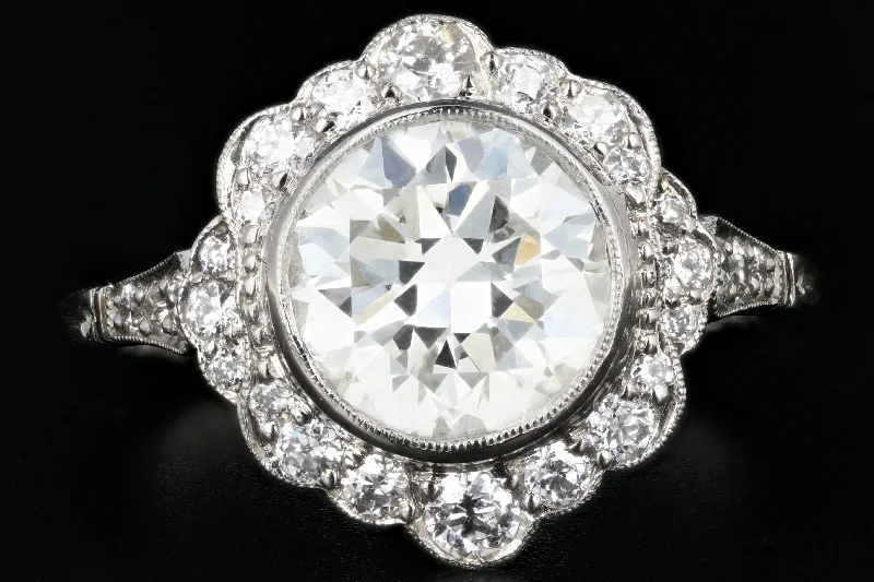 Edwardian Style Platinum 2.09 Ct Diamond Halo Engagement Ring GIA Paperwork