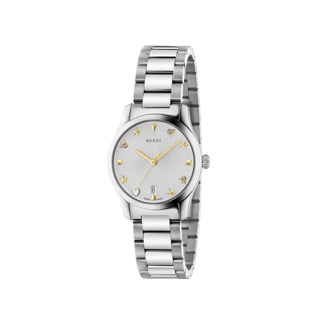 Gucci G-Timeless Stainless Steel Silver Guilloche 27mm Quartz