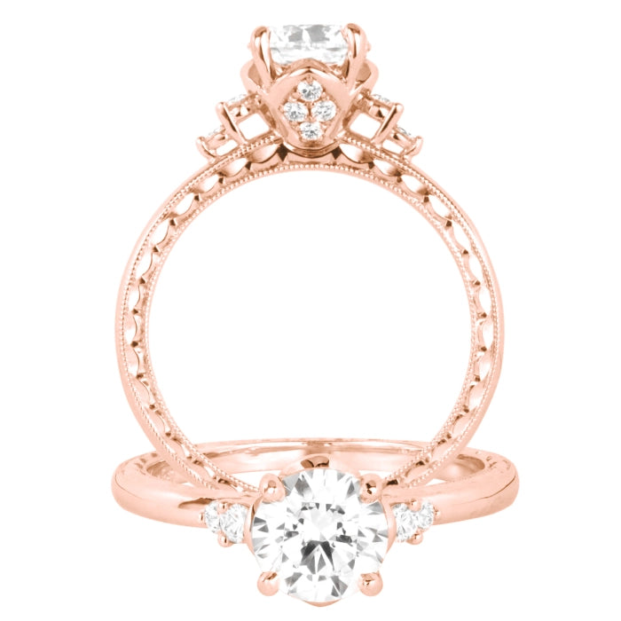 Jack Kelege 14K Rose Gold Engagement Ring, On Point w/Diamonds on Profile