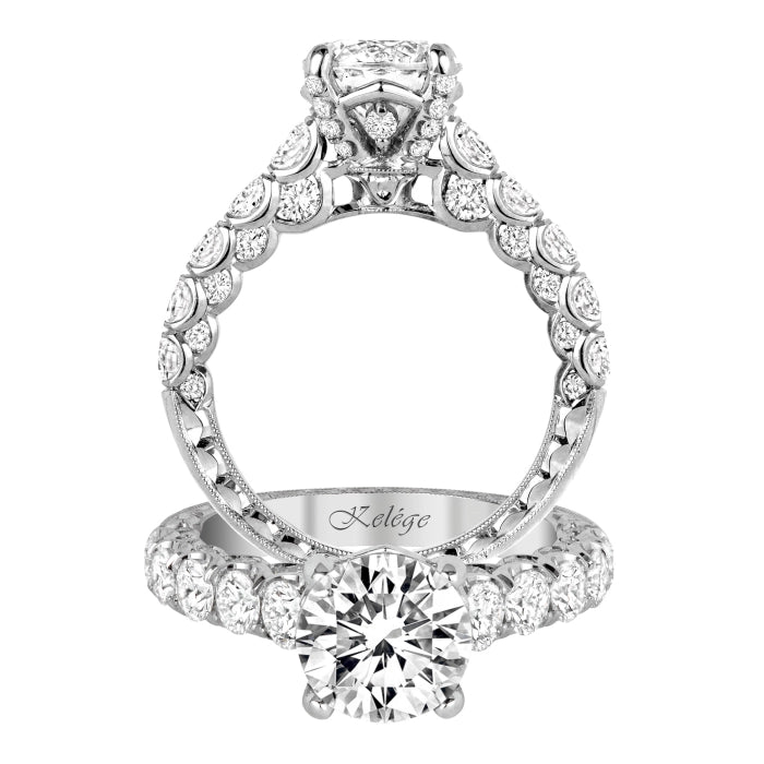 Jack Kelege Platinum Engagement Ring, Cathedral w/Diamonds on Profile