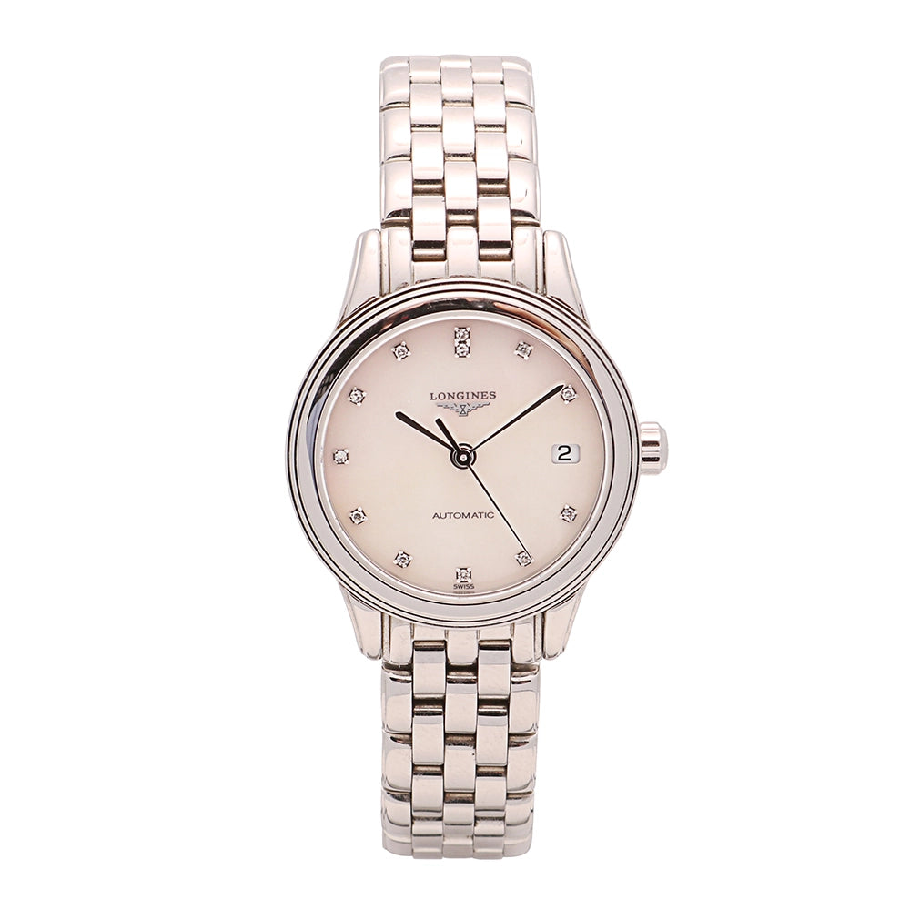 Longines Ladies' Flagship Stainless Steel MOP Diamonds 26mm Automatic (Preowned)