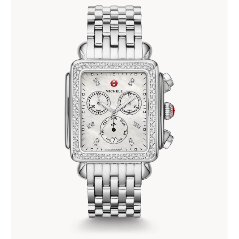 Michele Deco XL Stainless Steel Diamond Watch 36mm Quartz