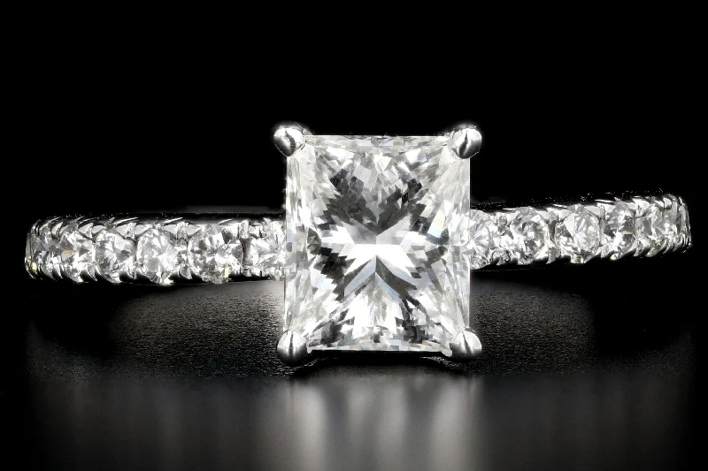 Modern 14K White Gold 1.11 Carat Princess Cut Diamond Engagement Ring