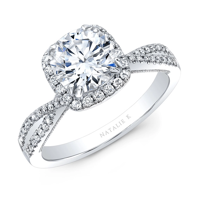 Natalie K 14K White Gold Diamond Cushion Halo Engagement Ring