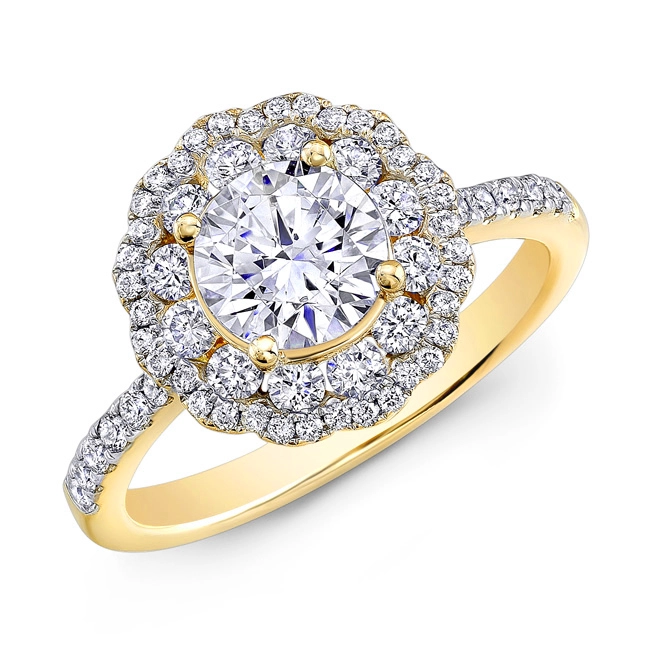 Natalie K 14K Yellow Gold Diamond Double Halo Engagement Ring