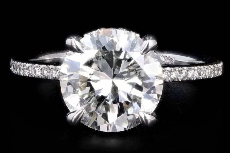 New 14K White Gold 3.35 Carat Round Brilliant Cut Diamond Engagement Ring GIA Certified