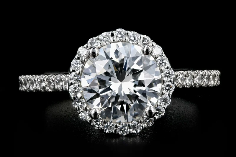 New Platinum 1.56 Carat Round Brilliant Cut Diamond Halo Engagement Ring GIA Certified