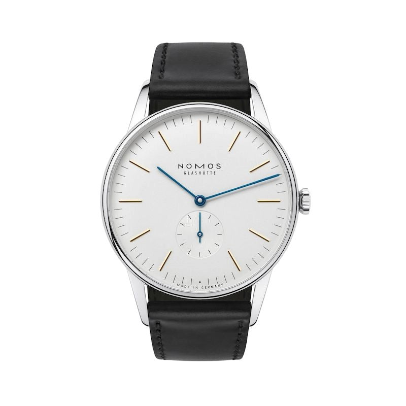 NOMOS Glashütte Orion 38 Watch White Dial Stainless Steel Black Strap Manual Wind