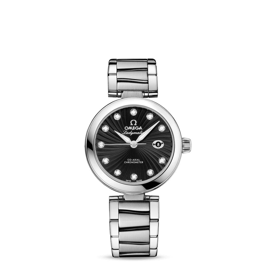 Omega DeVille Ladymatic Co-Axial Watch Black Dial Diamonds 34mm Automatic