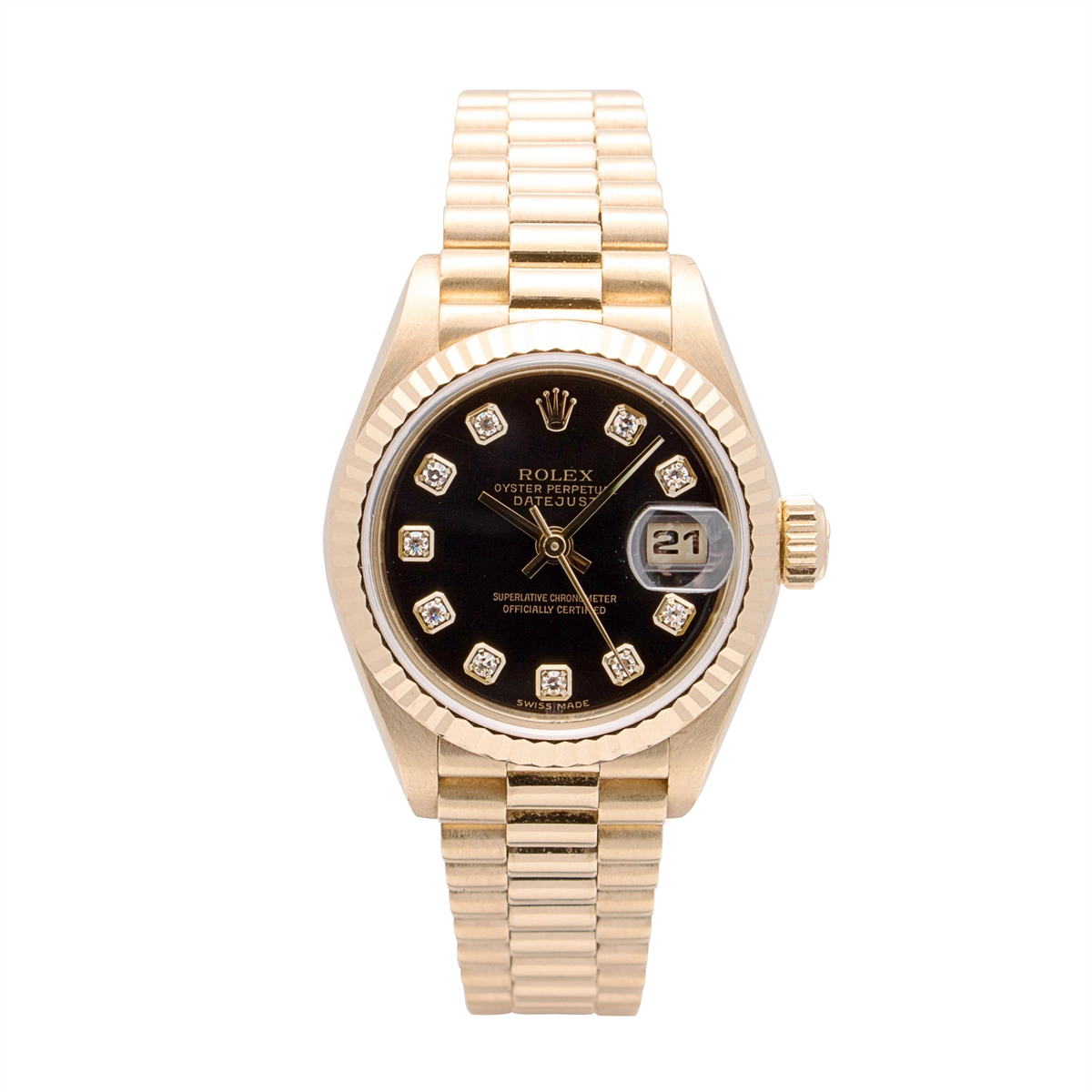 Rolex Datejust 26 Watch 18K Yellow Gold Black Dial Diamonds Automatic (Preowned)