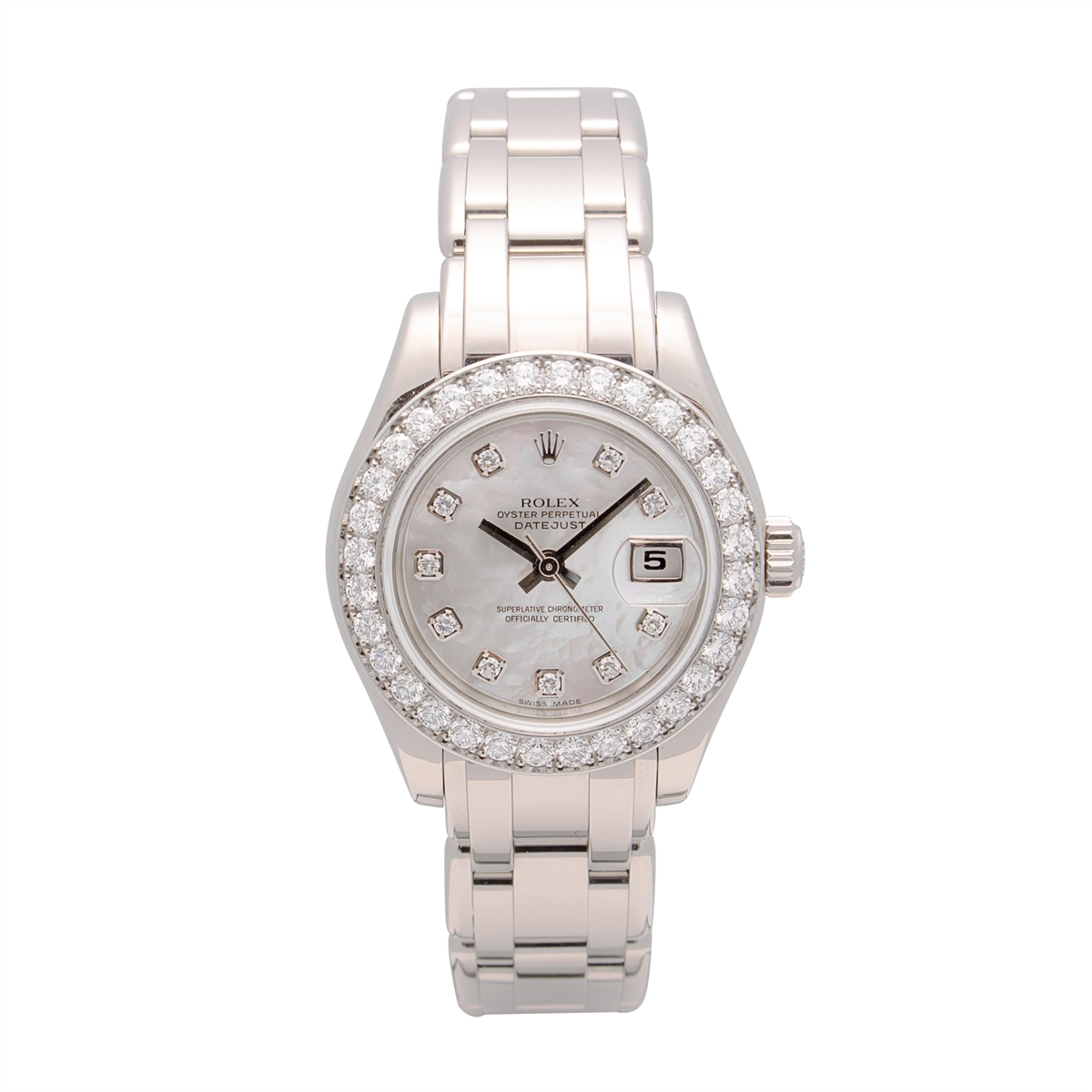 Rolex Datejust Pearlmaster 18K WG White MOP Dial Diamonds Automatic (Preowned)