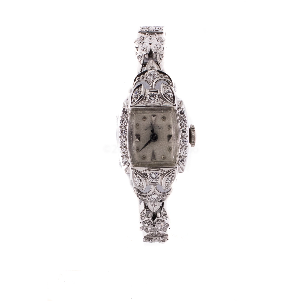 Vintage Hamilton Ladies' Watch 14K White Gold Diamonds 15mm Manual Wind (Preowned)